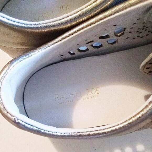 NIB Rachel Zoe "Jaden" Leather Sneakers S8 Sand Metallic Silver Gold MRP $248 - Picture 7 of 12